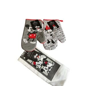 Disney‎ Mickey & Minnie Mouse Oven Mitts & Kitchen Towel - True Love Red Black